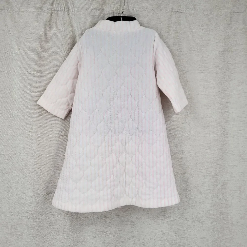 Kandlesticks Vintage Quilted Pink Robe House Coat Pink Stripes with Ruffle